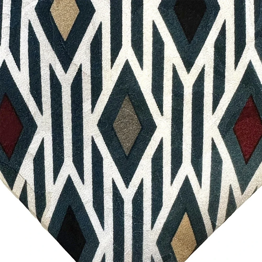 INDEX Vintage Men's Diamond Geo Pattern Silk‎ Tie • white, blue, multicolor